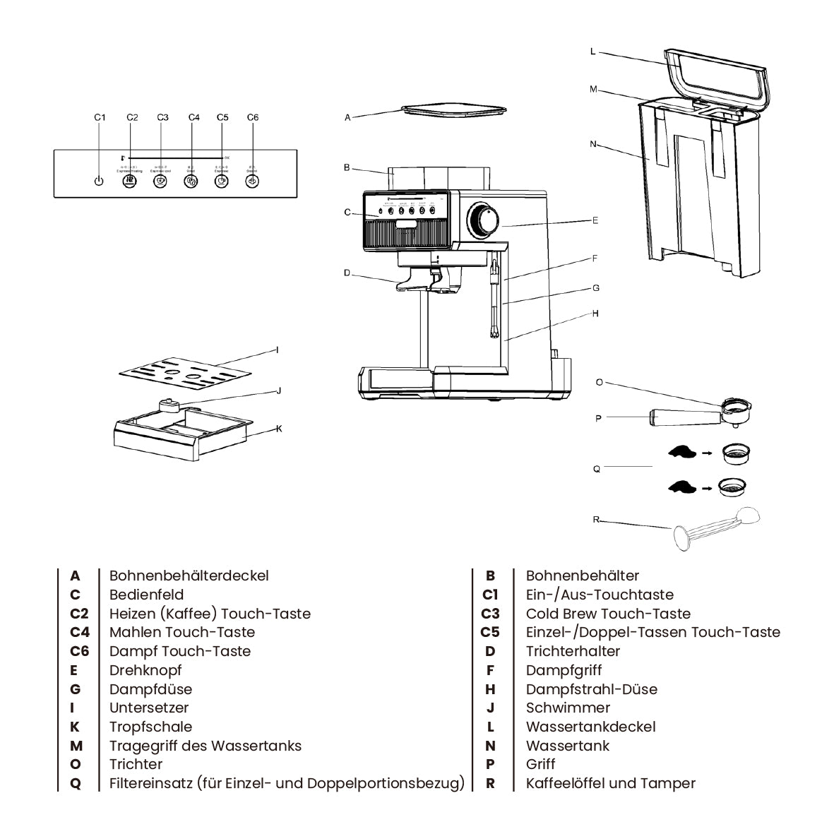 Detailed diagram of PUMP ESPRESSO CM5500 showing parts and functions for optimal barista-quality coffee.