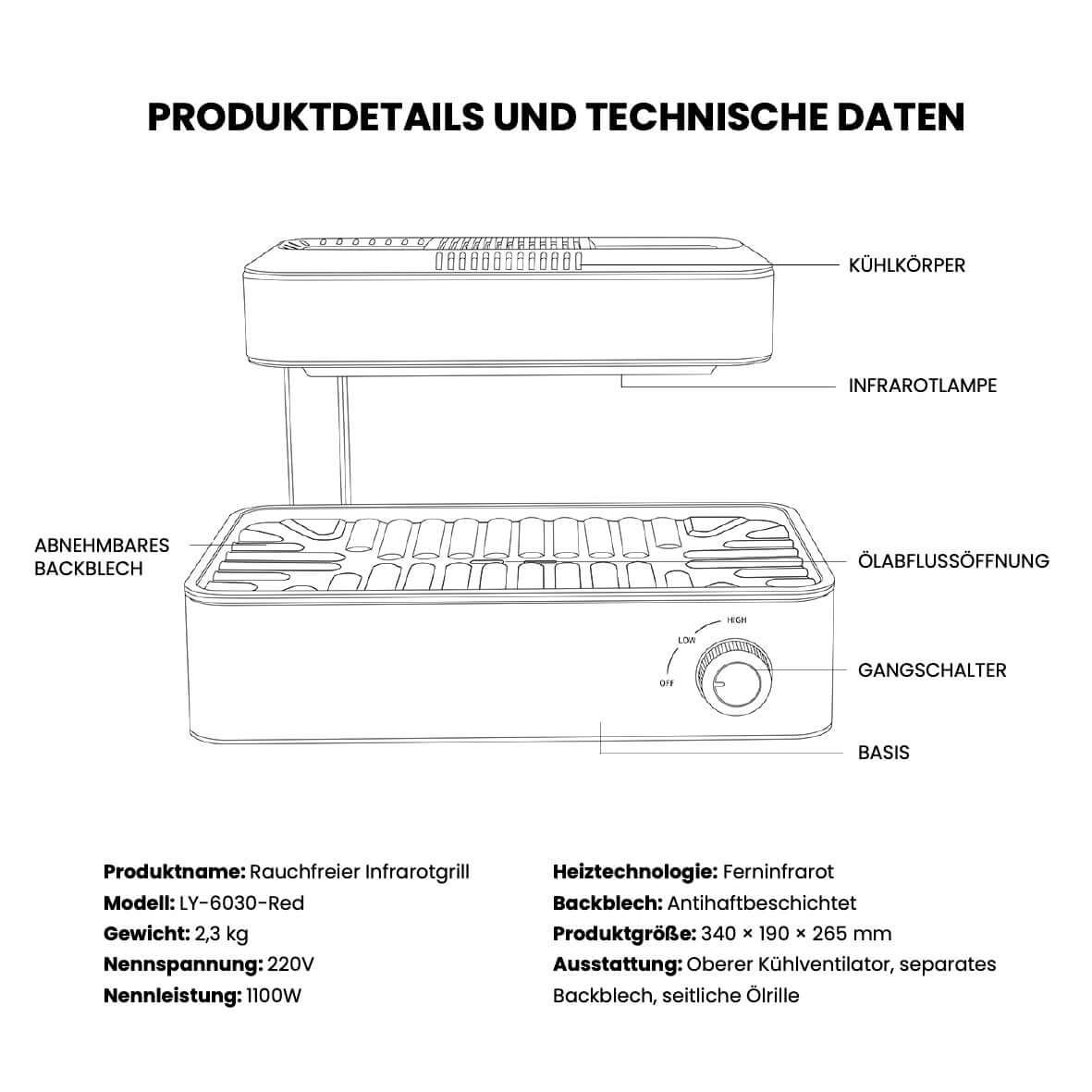 LY-6030 Rauchfreier Infrarotgrill | Kompakt. Faltbar. Effizient.