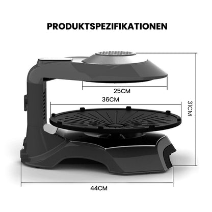 LY-007 Infrarot Elektrogrill mit LCD-Touchscreen, 360° Drehplatte, 80–280°C Temperaturregelung – Rauchfreies Grillen für Innenräume