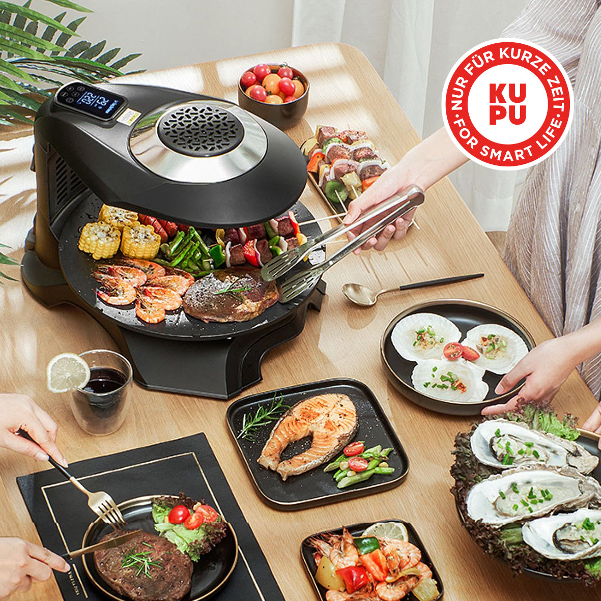 LY-007 Infrarot Elektrogrill mit LCD-Touchscreen, 360° Drehplatte, 80–280°C Temperaturregelung – Rauchfreies Grillen für Innenräume
