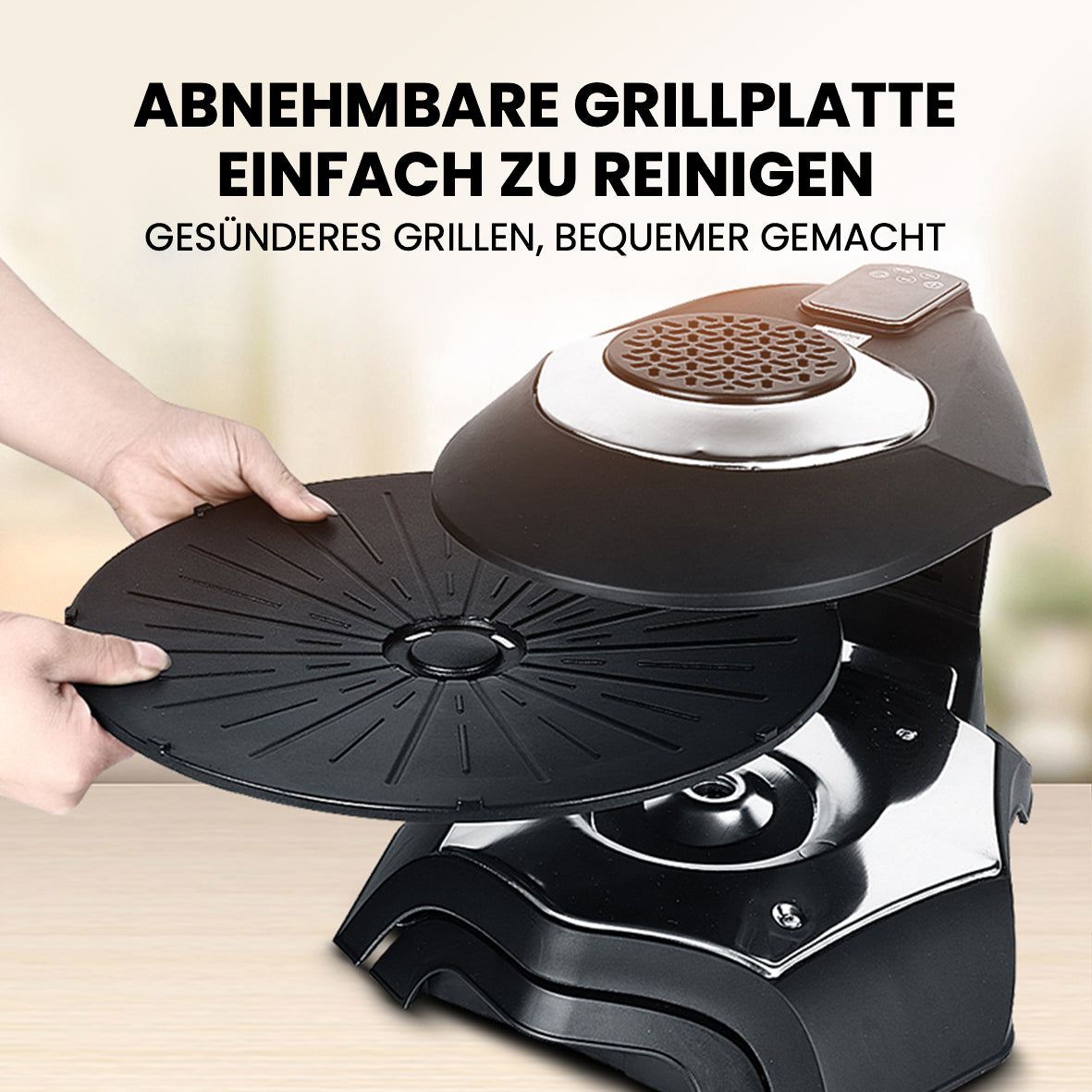 LY-007 Infrarot Elektrogrill mit LCD-Touchscreen, 360° Drehplatte, 80–280°C Temperaturregelung – Rauchfreies Grillen für Innenräume