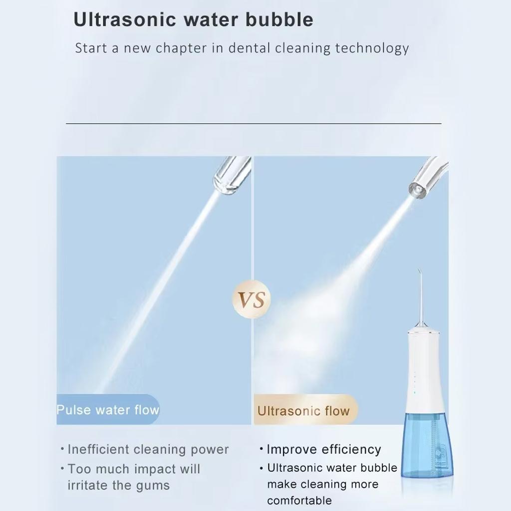 Comparison of pulse water vs ultrasonic water bubble for dental cleaning efficiency.