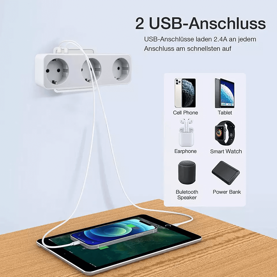 TP-WB2U3E Kompakt-Steckdosenleiste – 3× EU + 2× USB | Sicher. Praktisch. Platzsparend.