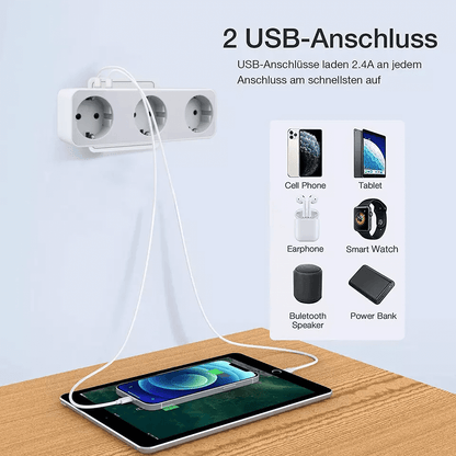 TP-WB2U3E Kompakt-Steckdosenleiste – 3× EU + 2× USB | Sicher. Praktisch. Platzsparend.
