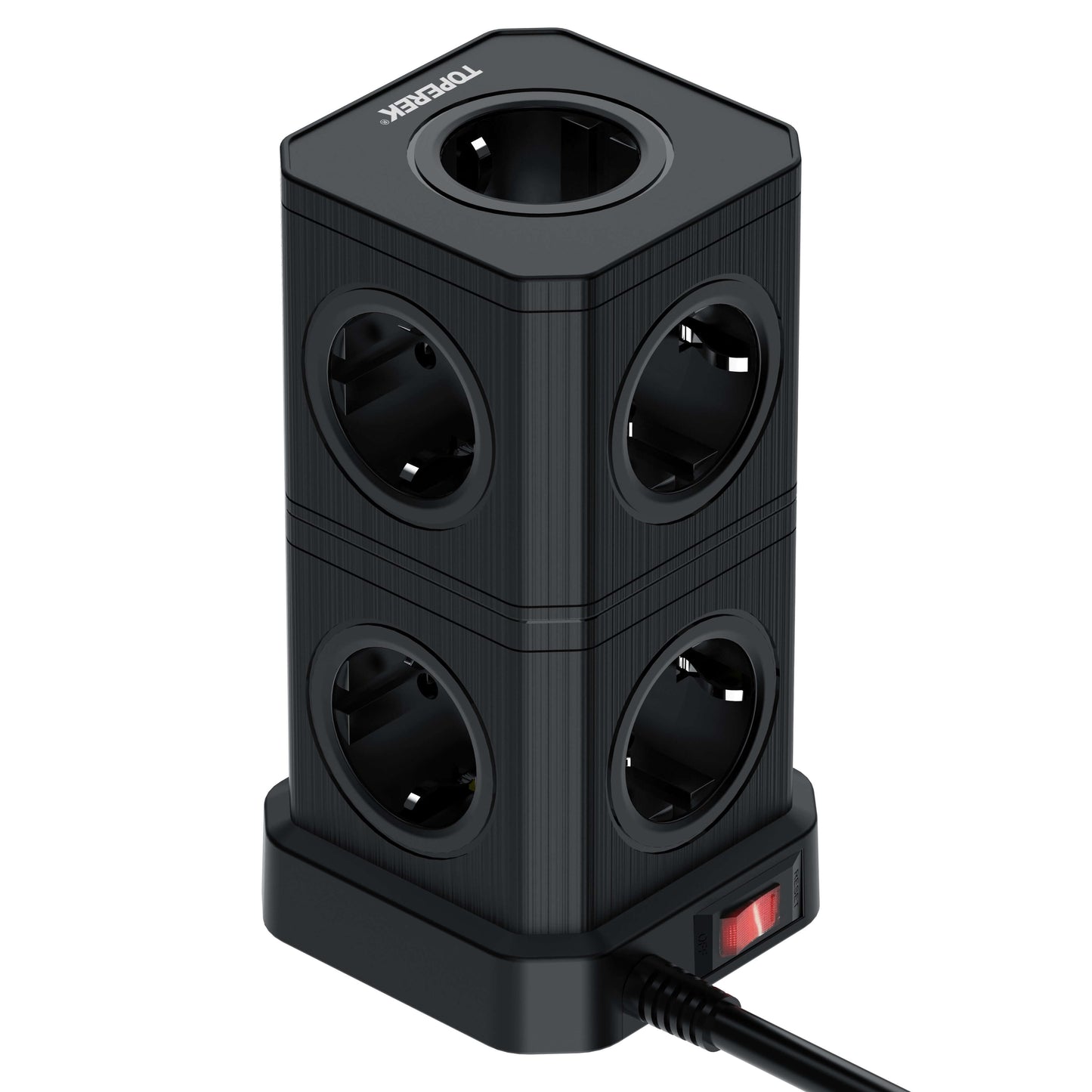 TP-VE4U9E-C vertikale Steckdosenleiste mit 9 EU-Steckplätzen und USB Ports für effiziente Energieversorgung.