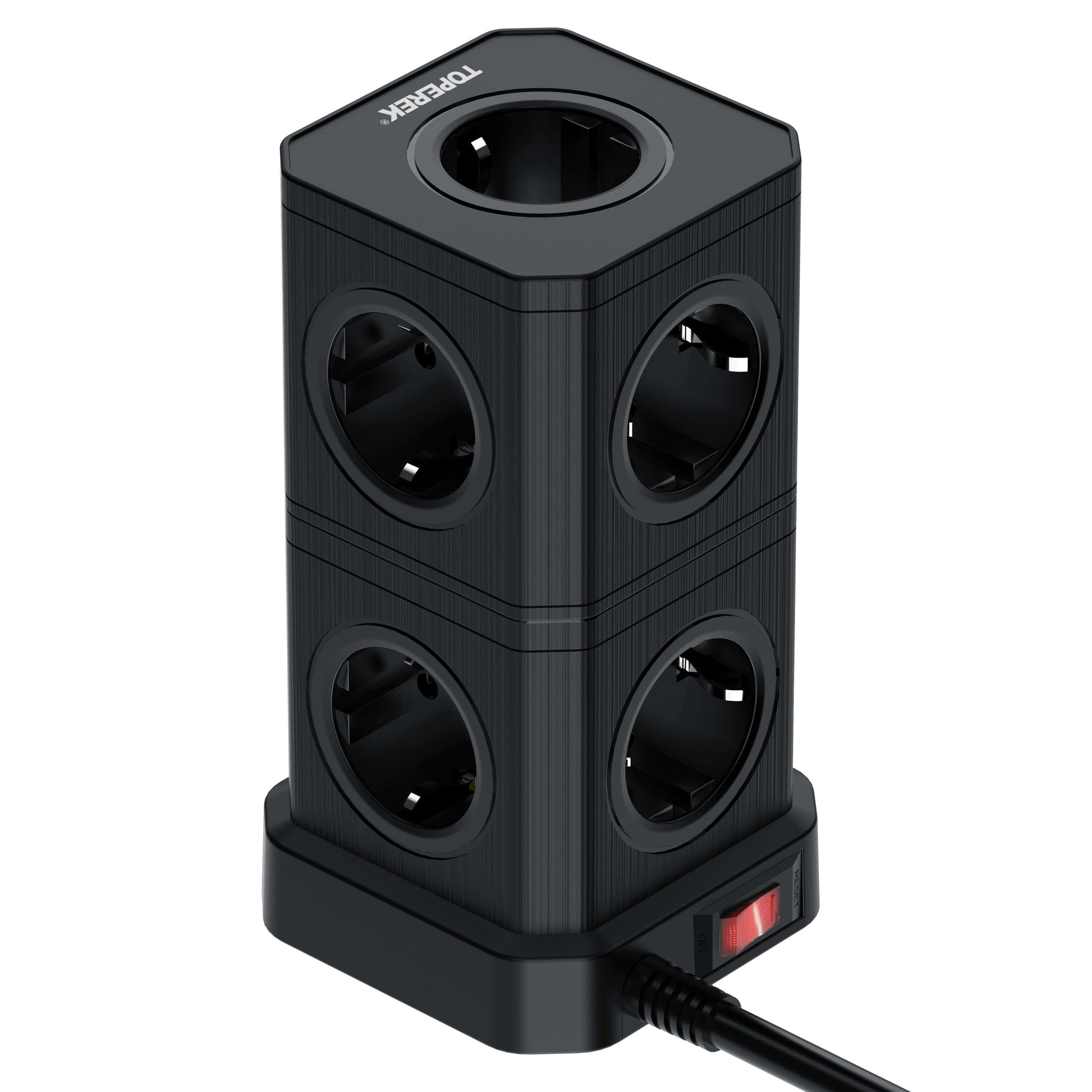 TP-VE4U9E-C vertikale Steckdosenleiste mit 9 EU-Steckplätzen und USB Ports für effiziente Energieversorgung.
