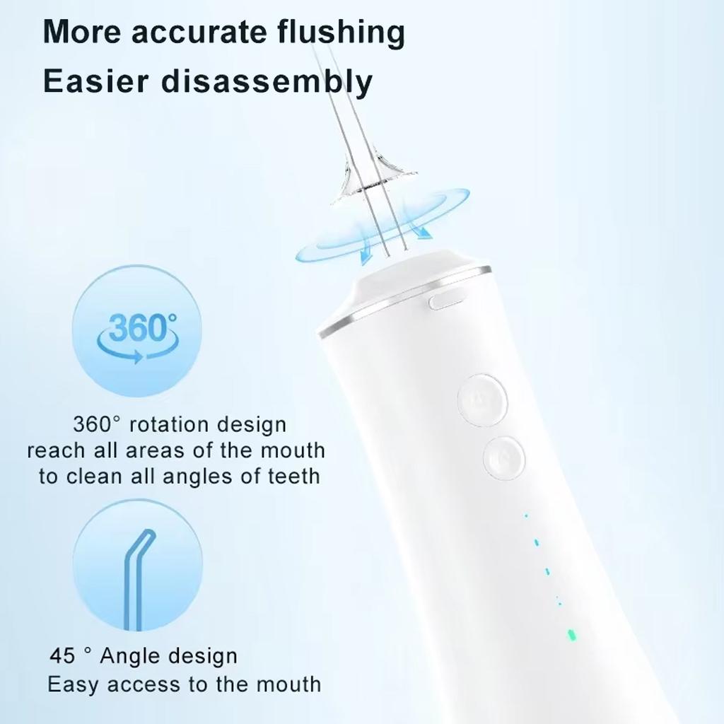 Cordless oral irrigator with 360° nozzle for accurate flushing and easy disassembly by KUPU.