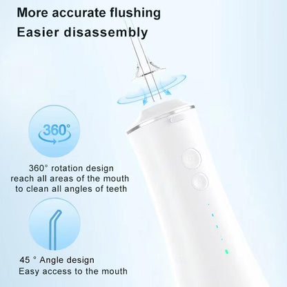 Cordless oral irrigator with 360° nozzle for accurate flushing and easy disassembly by KUPU.