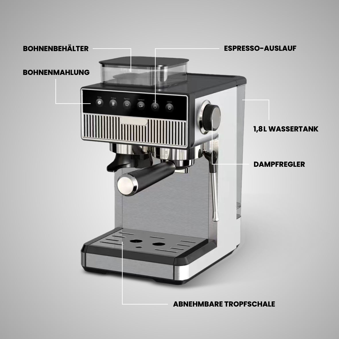 CM5500 Espressomaschine mit integrierter Kaffeemühle und 1,8L Wassertank für Barista-Qualität Zuhause.