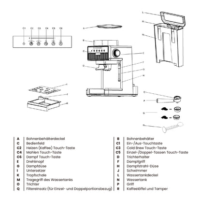 Detailed diagram of PUMP ESPRESSO CM5500 showing parts and functions for optimal barista-quality coffee.